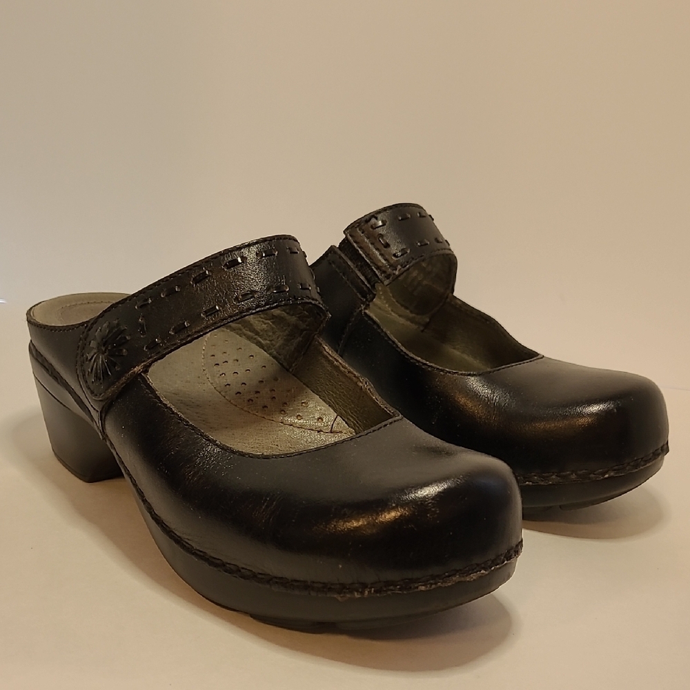 Dansko Black Leather Slip-on Mules
